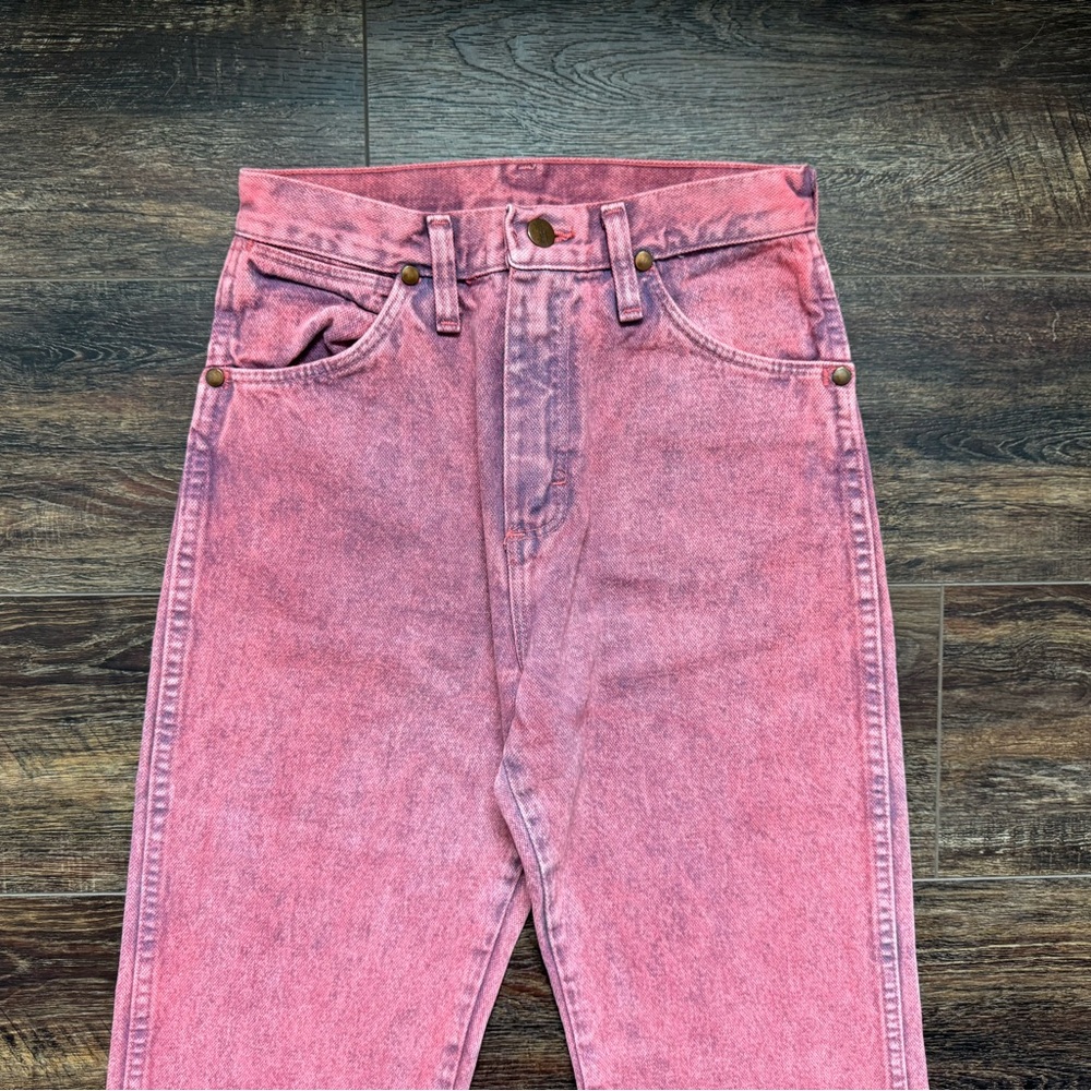 VINTAGE Wrangler Pink Jeans 3x36 Tall Straight Leg Western Cowboy USA Made 90s - Picture 5 of 6